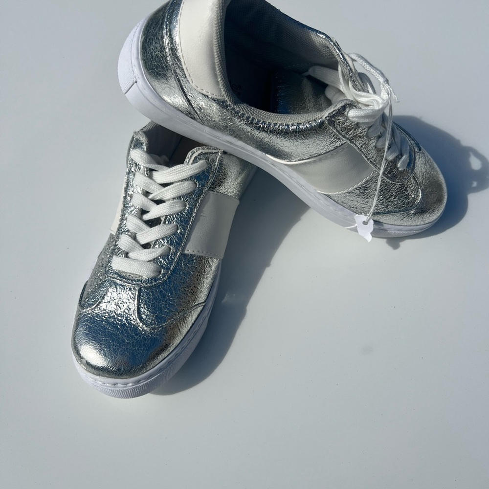 Shoe Dazzle Metallic Silver and White Sneakers - Picture 2 of 5
